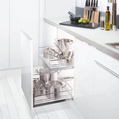 Ảnh thực tế bộ rổ kéo lọt lòng ARENA Hafele 540.26.653, tủ rộng 400mm