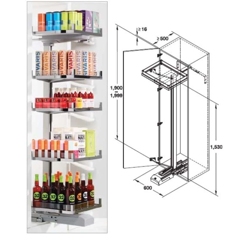 Kích thước phụ kiện tủ bếp Hafele 549.72.106 bộ CONVOY PREMIO 600/1900-2000mm, phải Kích thước phụ kiện tủ bếp Hafele 549.72.106 bộ CONVOY PREMIO 600/1900-2000mm, phải