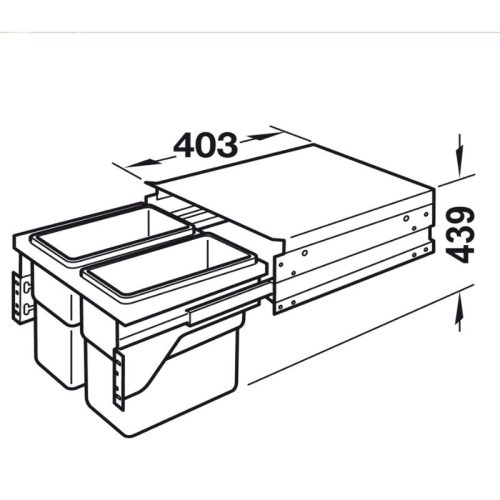 Kích thước thùng rác gắn cánh Hafele 502.73.902 2x30L cho tủ 600mm
