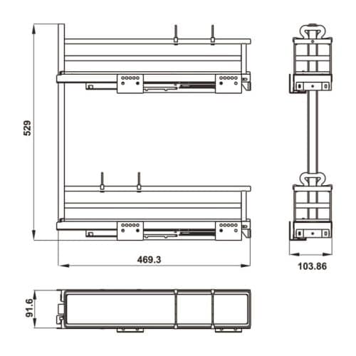 Kích thước bộ rổ gia vị Hafele Omero 549.20.841 200mm (phải)
