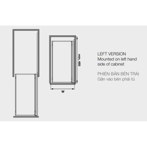 Kích thước Bộ rổ kéo Comfort II 400mm trái Hafele 545.53.765