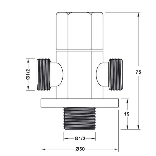 Kích thước van khóa nước 2 đường nước Hafele 495.61.252