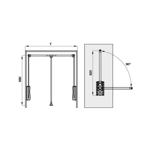 Thiết kế của tay nâng móc áo 600 - 830 Hafele 805.11.753
