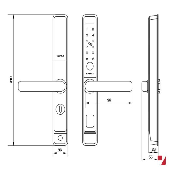 Kích thước khóa vân tay Hafele DL6600 912.20.145 Kích thước khóa vân tay Hafele DL6600 912.20.145