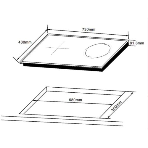 Kích thước bếp từ kết hợp hồng ngoại 2 vùng nấu Hafele HC-H7321B 536.61.856