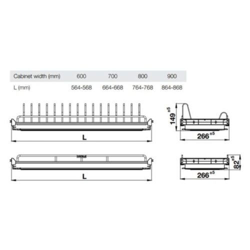 Kích thước giá bát cố định Hafele Oria 544.07.013 600mm